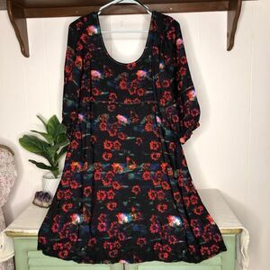 Rachel Comey Womens Floral Scoop Neck 3/4 Sleeve A-Line Dress Multicolor Small